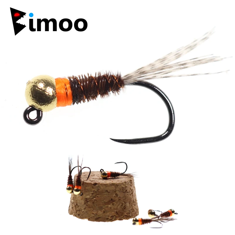 Bimoo 6pcs Tungsten Bead Jig Head Perdigon Nymphs Orange Collar