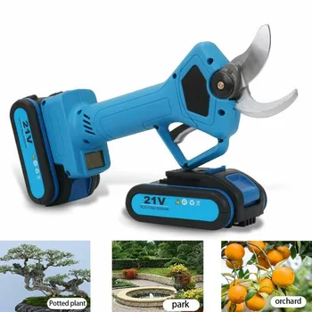 

1 Set Rechargeable Cordless Lithium Pruning Shears Electric Garden Branch Cutter With 2 Battery Home Garden Plant Shaping