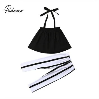 

1-6Y Cute Girls Summer Clothing Kid Strap Tops+Striped Pants Leggings 2pcs Outfits Kids Fashion Clothes toddler girl clothes