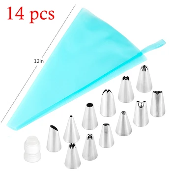 

14pc/Set Stainless Steel Nozzles Icing Piping Nozzles Flower Cream Pastry Tips Silicone Bag 8pcs/set DIY Cake Decorating Set