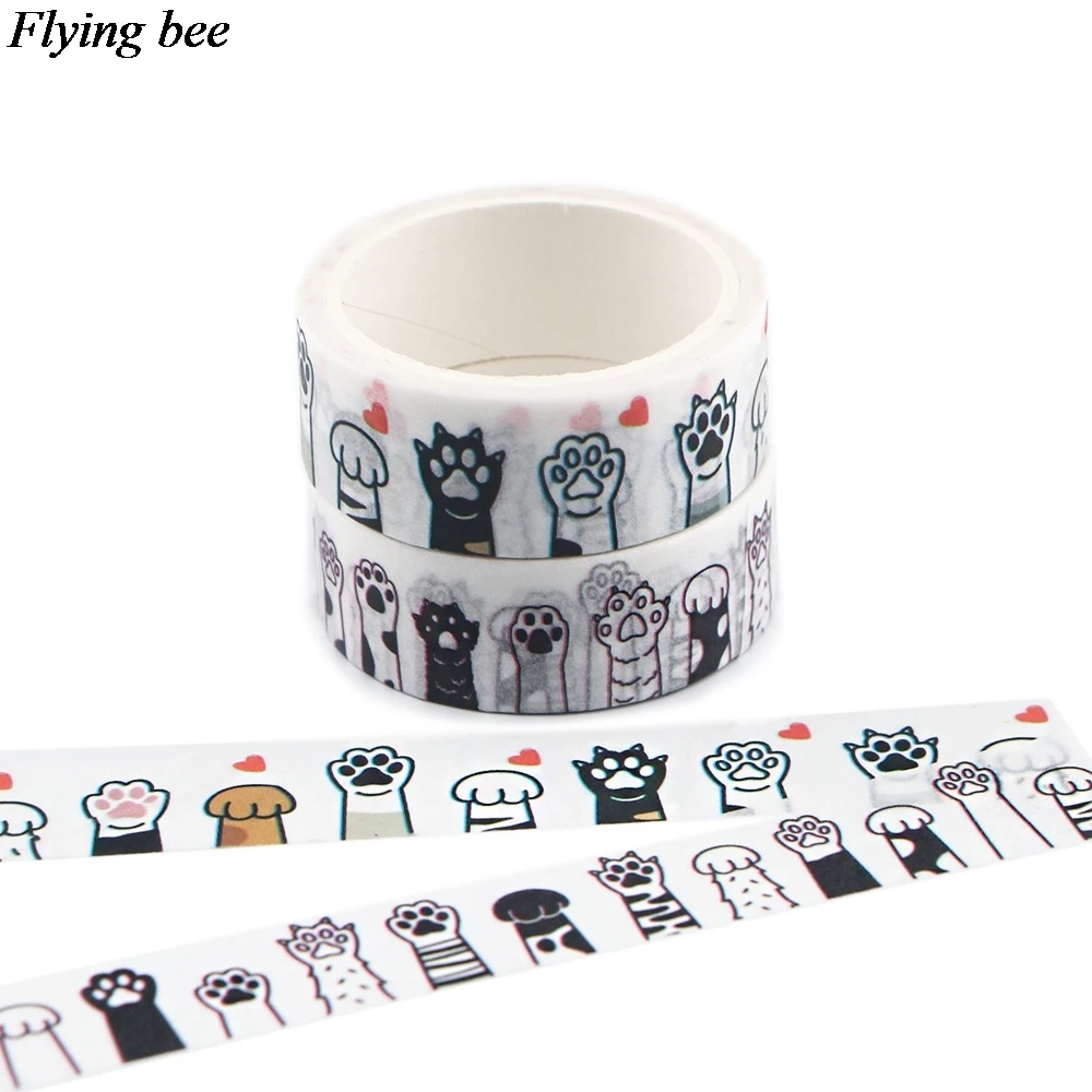 20 шт./лот Flyingbee 15 мм x 5 м бумажная Васи лента милая клейкая в виде кошачьей лапы