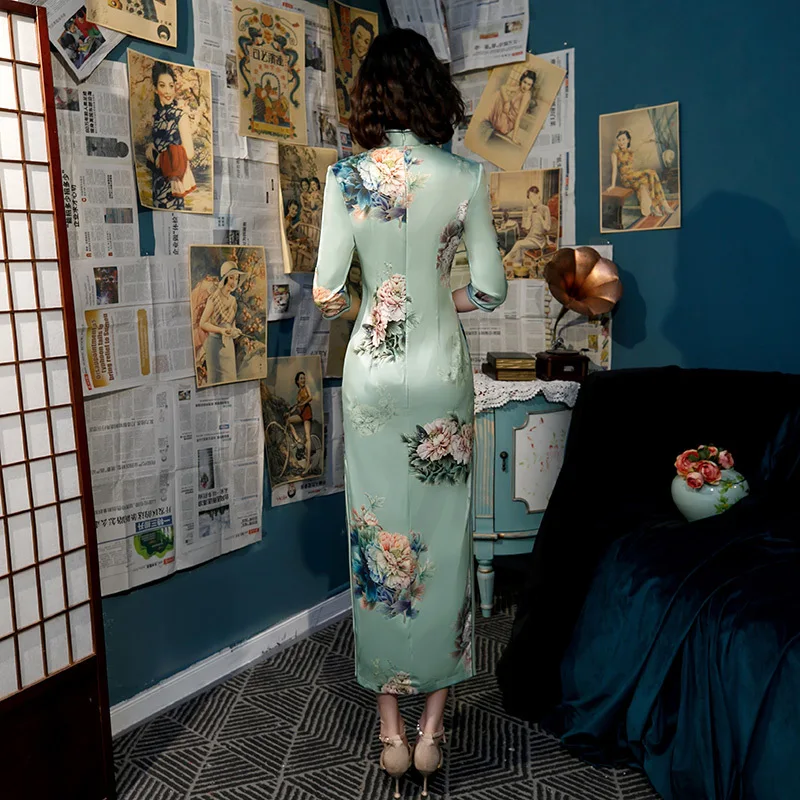 Модное Длинное платье Cheongsam в китайском стиле с воротником-стойкой, женское летнее платье из вискозы, тонкое платье для вечеринок Vestido S-4XL