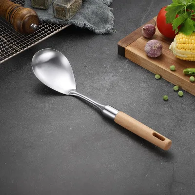 Rice spoon Кухонная утварь лопатка половник-дуршлаг ложки для супа щелевая лопатка из нержавеющей стали кухонная посуда с деревянными ручками Cozinha - Цвет: Rice spoon