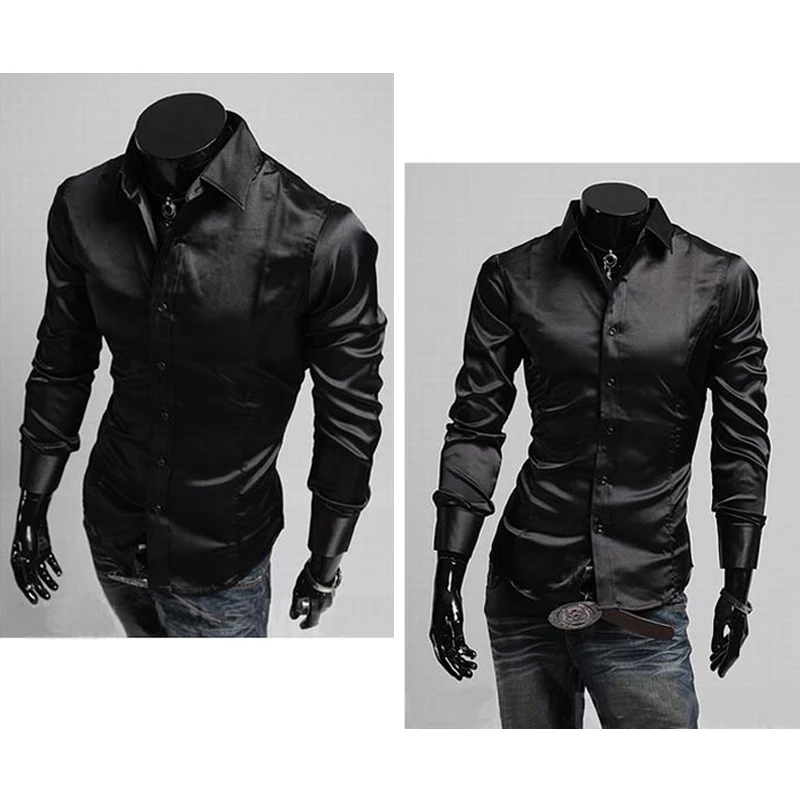 2119 New Hot Men's Silk Dress Shirt Solid Long Sleeve Casual Formal Button Silk Shirts High Quality
