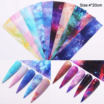 

10 Sheets Nail Art Foil Purple Pink Colorful Design Mixed Patterns Transfer Stickers Nail Art DIY Decorations Decals tools