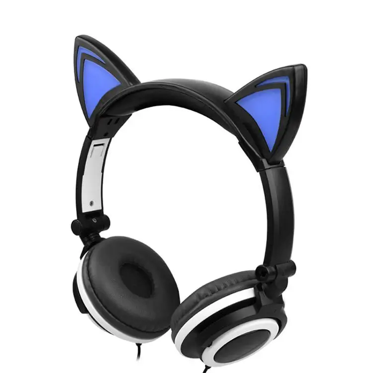 Yiwa Head-mounted Foldable Lovely Cat Ear Headphone LED Flashing Glowing Headset for Adult and Children