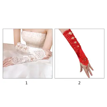 

Satin Wedding Fingerless Long Gloves Hollow Bowknot Sequins Lace 1920s Mittens