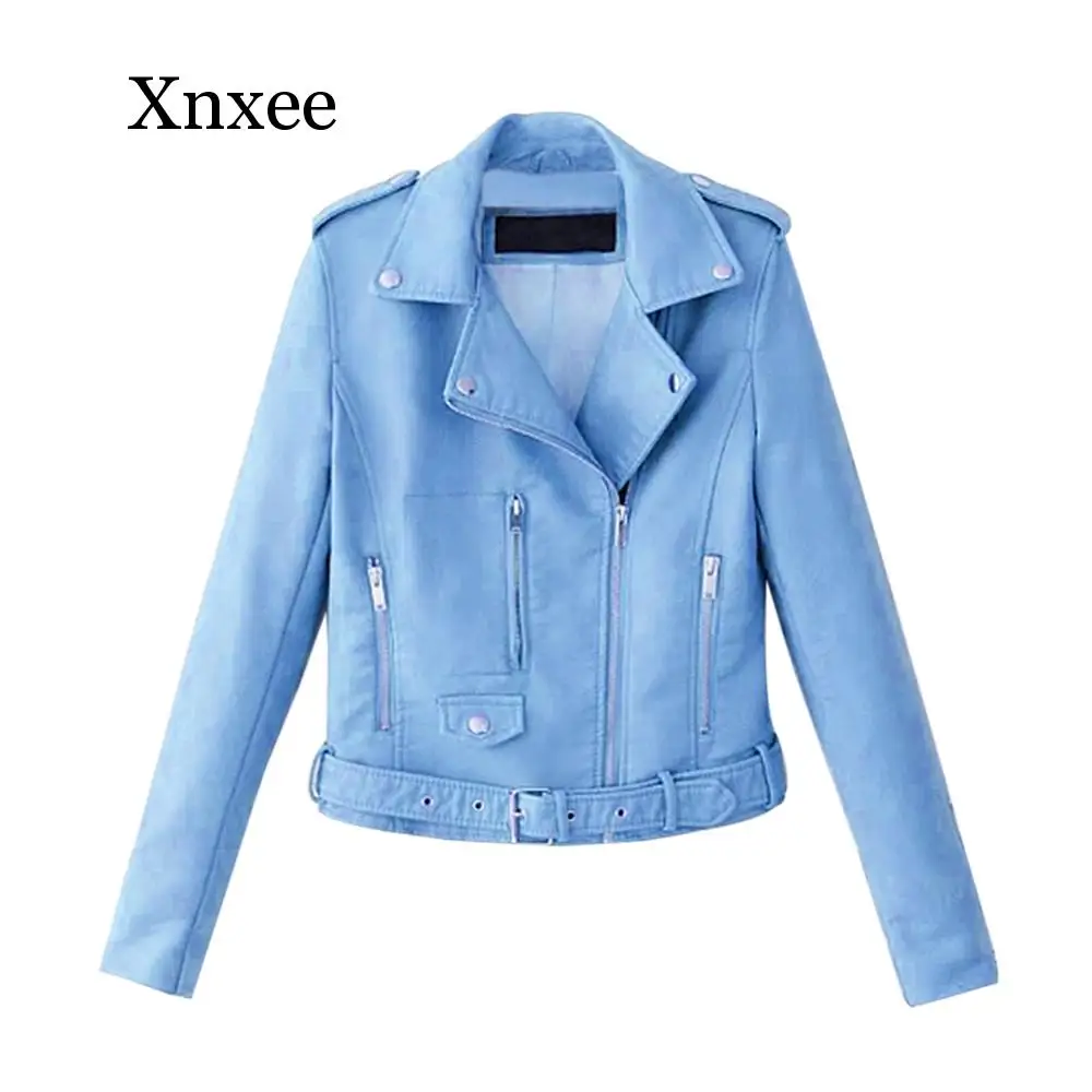 

6 color Autumn Women Black Slim Cool Lady PU Leather Jackets Sweet Female Zipper Faux Femme Outwear Coat Short Jackets