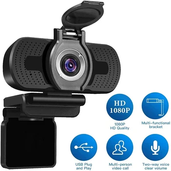 

1080P Webcam USB HD Video Camera with Privacy Cover Noise Reduction for PC Laptop Video Calling Online Study Live Streaming