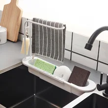 Nieuwe Sink Telescopische Opbergrek Drainage Rack Aanrecht Drainage Opknoping Mand Afwassen Doek Rack