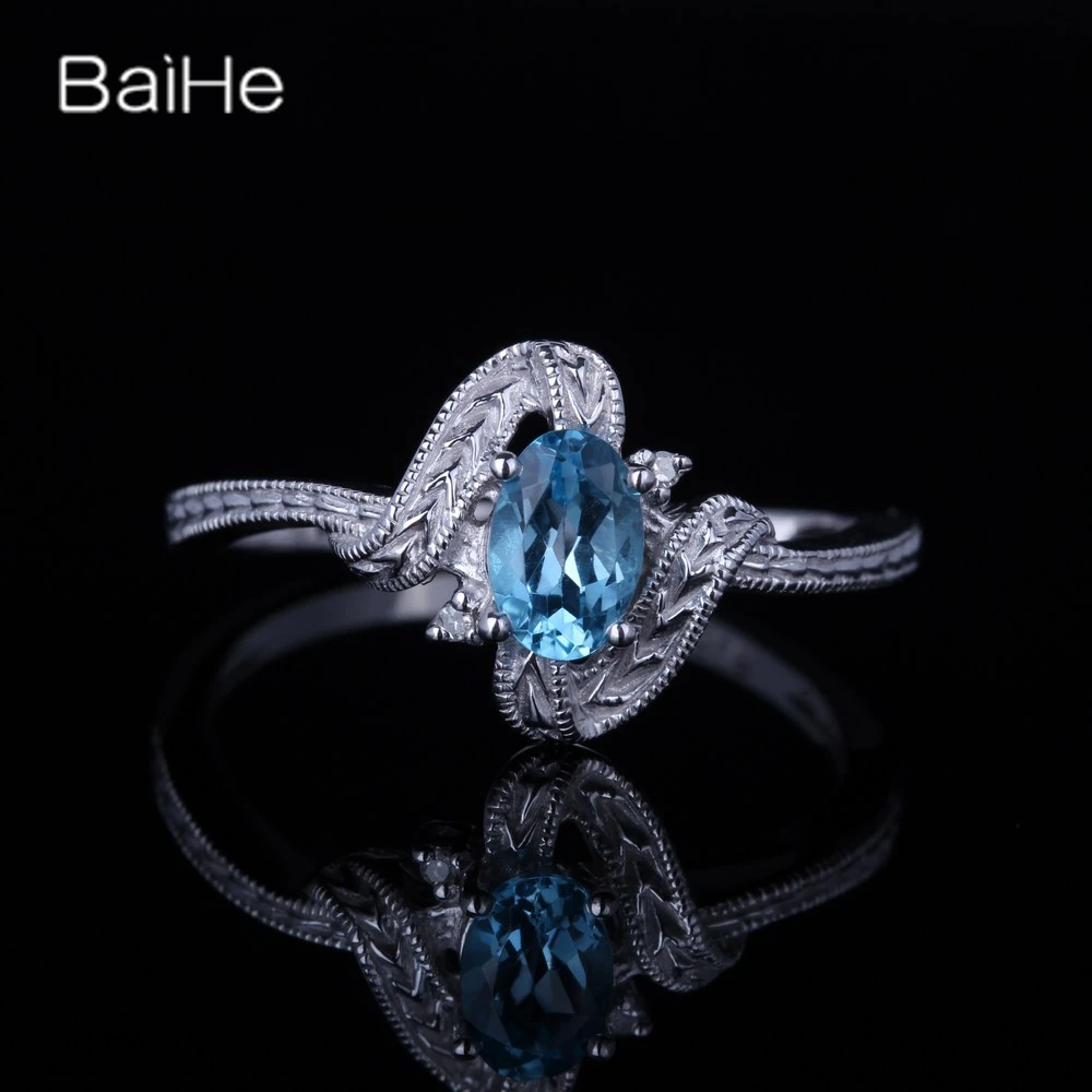 

BAIHE однотонное 14K белое золото 0.6CT синий топаз кольцо с натуральными бриллиантами помолвка для женщин Модные Изящные ювелирные изделия фабрика Eraztuna Hringur