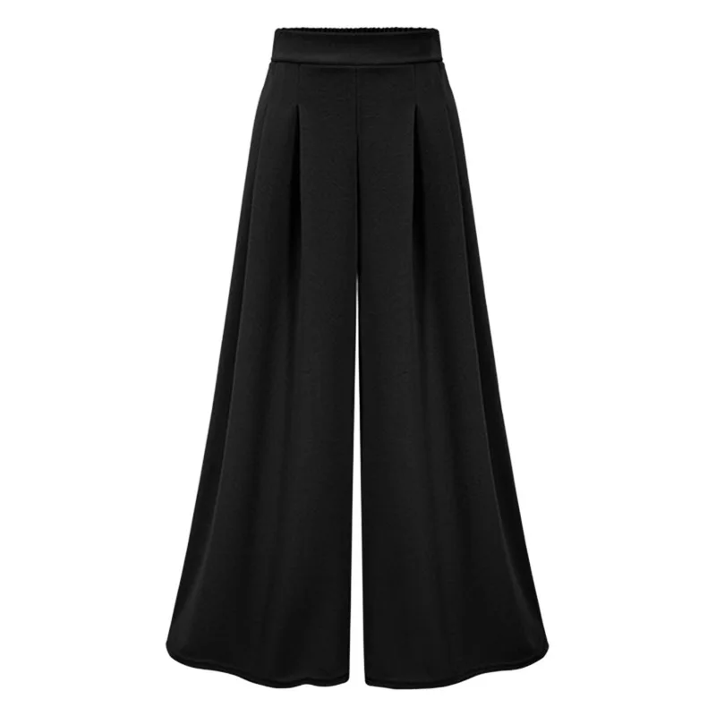 LANMREM Flare Buttom Pleated Elastic High Waist Full Length Female OL Pants Trousers WJ08106XL