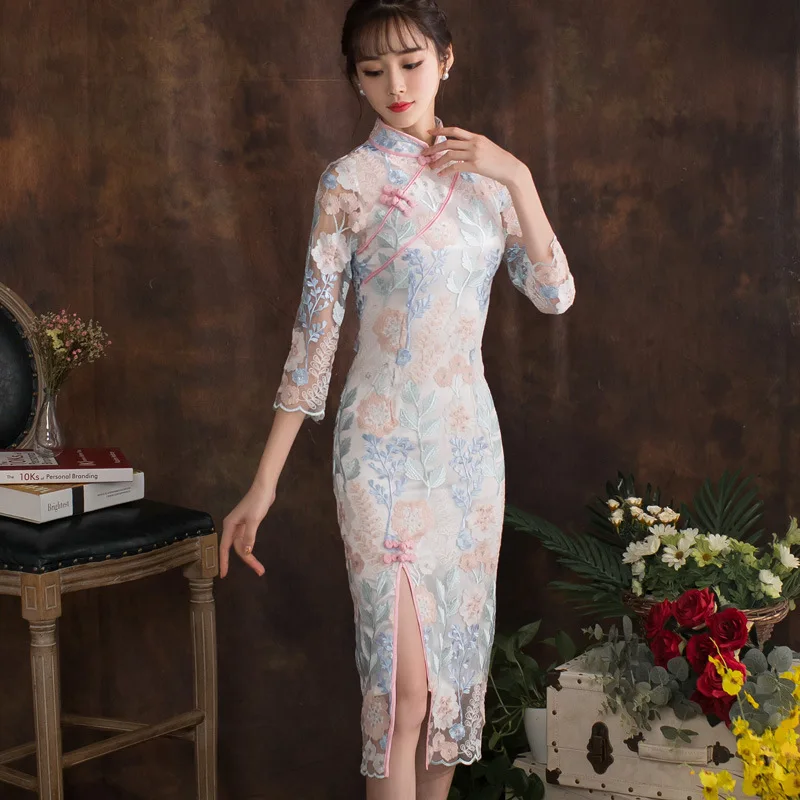 

2019 New Style Spring And Summer Lace Half-sleeve Shirt GIRL'S Debutante Daily Life Formal Dress Dignified Glorious Dress Improv