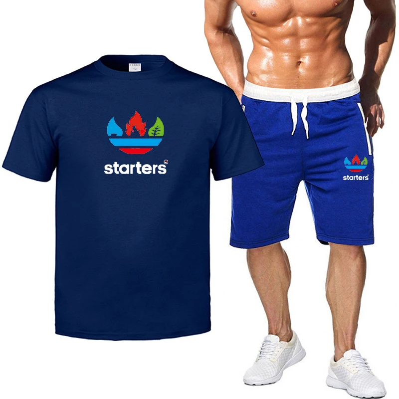 Great Value Olevo Jogging Sweatsuits Suit Cool Printed Cotton Short Sleeve Tops Mens Tracksuit Shorts Sweatpants Sports Loose 2 Piece Set