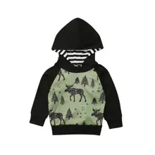 Новые зеленые худи с оленями для маленьких мальчиков, толстовка с капюшоном, осенне-зимняя детская повседневная свободная одежда, топы