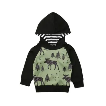 

2019 New Toddler Green Deer Hoodies Kid Baby Boy Hooded Sweatshirt Reindeer Autumn Winter Children Casual Loose Clothes Tops