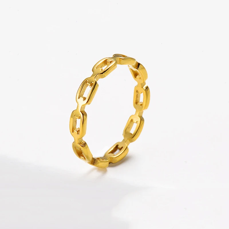 Peri'sBox 5 Designs Gold Filled Love Heart Rings Chunky Hexagon Geometric Rings for Women Small Beads Minimalist Chain Rings - Image 4