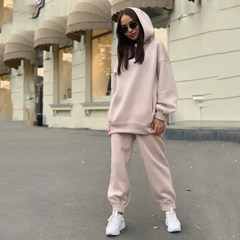 

Hot Sale New Autumn And Winter Fashion Big Pocket Solid Color Hoodie Suit Women's Casual Two-piece Suit Autumn Winter Set