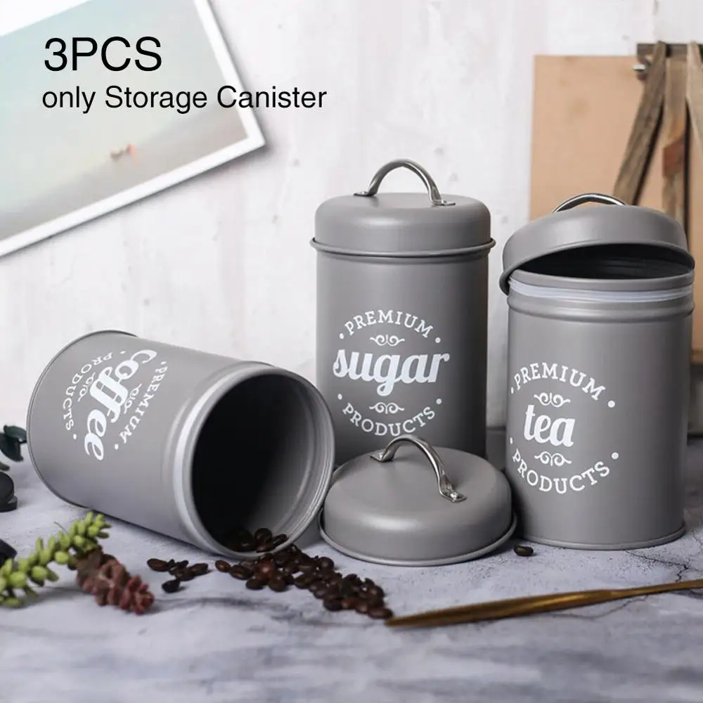 

3pcs Portable Kitchen Food Gifts Home Decor Container Sugar Organizer Coffee Tea Jar Vintage Storage Canisters Spice With Lid