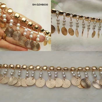 

Handmade Metal Bead Chain Belly Dance Dress Decoration 10yards Golden Metal beads Fringe Ribbon Trim Beading ship by DHL