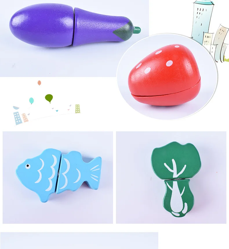 Wooden Children Barrel Fruit& Vegetable Slicer GIRL'S And BOY'S Play House Cutting Educational Toy