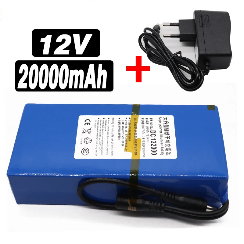 12v 20000mAh литий-ионный перезаряжаемый высокомощный аккумулятор 12,6 v 20Ah AC зарядное устройство с индикатором зарядки+ зарядное устройство - Цвет: 12v 20000