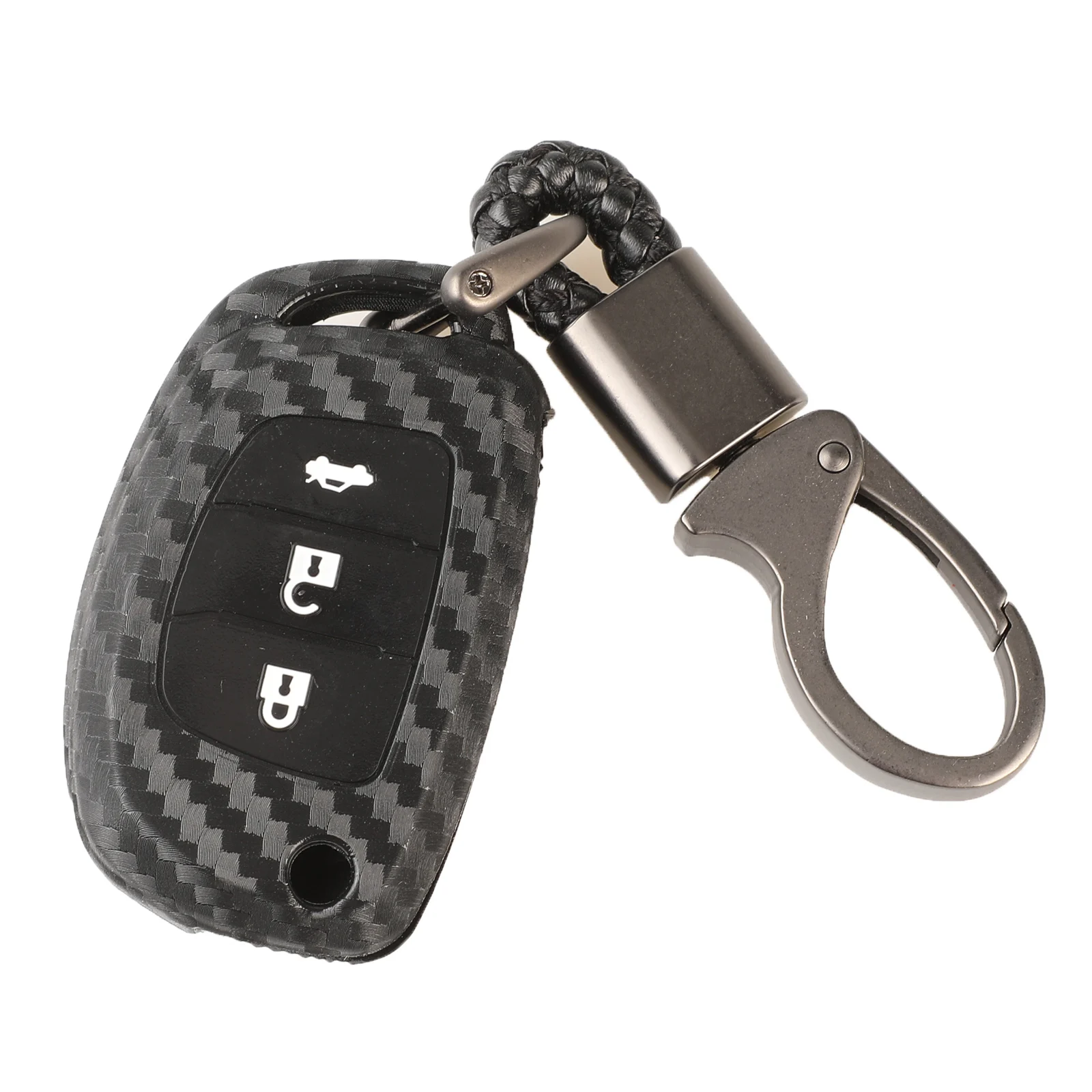 Jingyuqin волоконный чехол для ключей автомобиля для hyundai Creta Tucson Santa fe Elantra Sonata i20 i30 i40 i25 ix35 флип-пульт дистанционного управления Fob углеродный чехол - Название цвета: 3B with Braid Ring