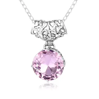 

Silver Necklace Pendants For Women Authentic Sterling Silver 925 Sparkling Pink Crystal Simple Elegant Wedding Band Fine Jewelry