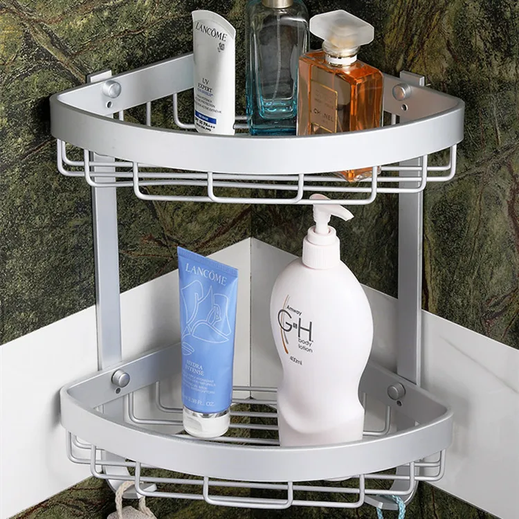 

Bathroom Sanitary Ware Kitchen Hardware Alumimum Double Layer with Hook Widened Thick Triangular Mesh Basket Shower Gel Frame St