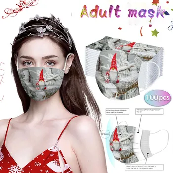 

Adult Disposable Face Mask Non-woven 3-layer Dustproof Fabric Facial Mask Breathable Hanging Ear Adult Christmas Mask#YL5