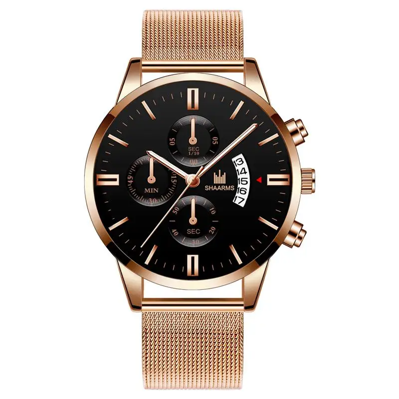Роскошные мужские кварцевые часы с сетчатым ремешком из нержавеющей стали аналоговые наручные часы с отметкой даты Модные Военные Спортивные деловые часы Reloj Hombre - Color: G