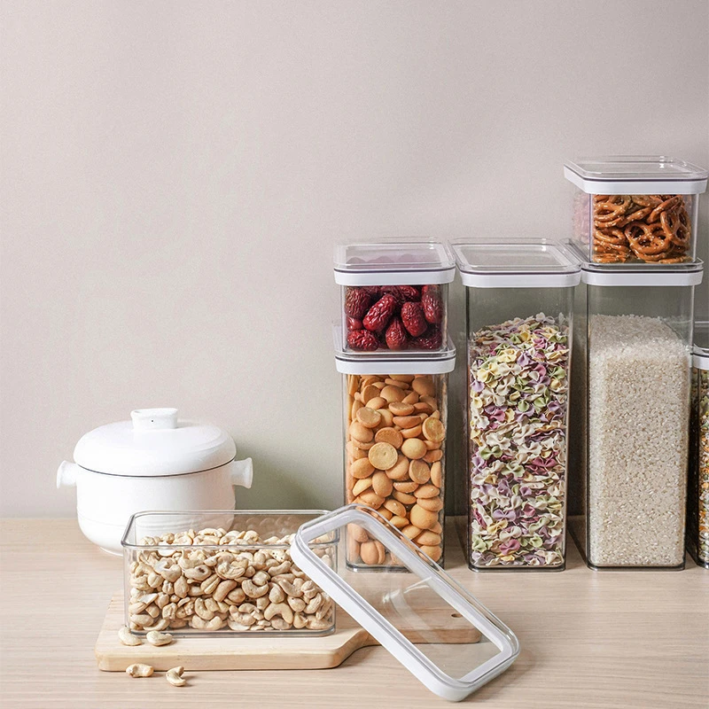 0.9L/2.4L/3.4L Plastic Storage Box Transparent Food Container Jars for Bulk Cereals Sugar Case Kitchen Organizer Accessories 4