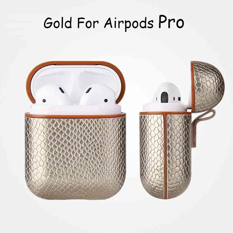 GoldForAirpodspro Чехол для AirPods 2 Coque, беспроводные Bluetooth наушники, Ретро стиль, змеиная кожа, из искусственной кожи, мужская сумка, чехол для Airpods Pro, чехол для зарядки - Цвет: GoldForAirpodspro