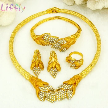 

Liffly Dubai Jewelry Sets for Women Dubai Nigeria Crystal Necklace Bracelet Bridal Gift African Wedding Bridesmaid Jewelry Sets