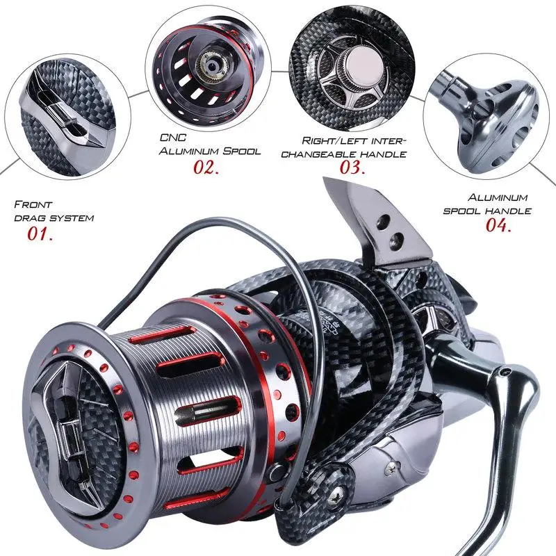 8000-12000 Spinning Fishing Reel Boat Big Game Fishing Trolling ReelFishing Reel CNC Machined Spool Large Capacity Metal