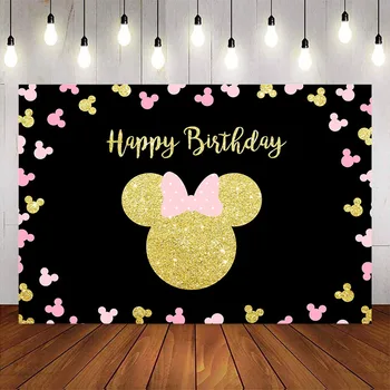 

Happy birthday minnie mickey mouse head anime cartoon theme party girls birthday background for photo studio vinyl floor drop