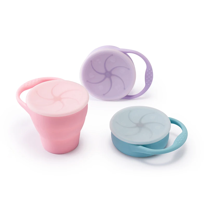 New Colors Baby Silicone Snack Cup Toddle Portable Food Storage Box Portable Snacks Container BPA Free Silicone Soft Lid