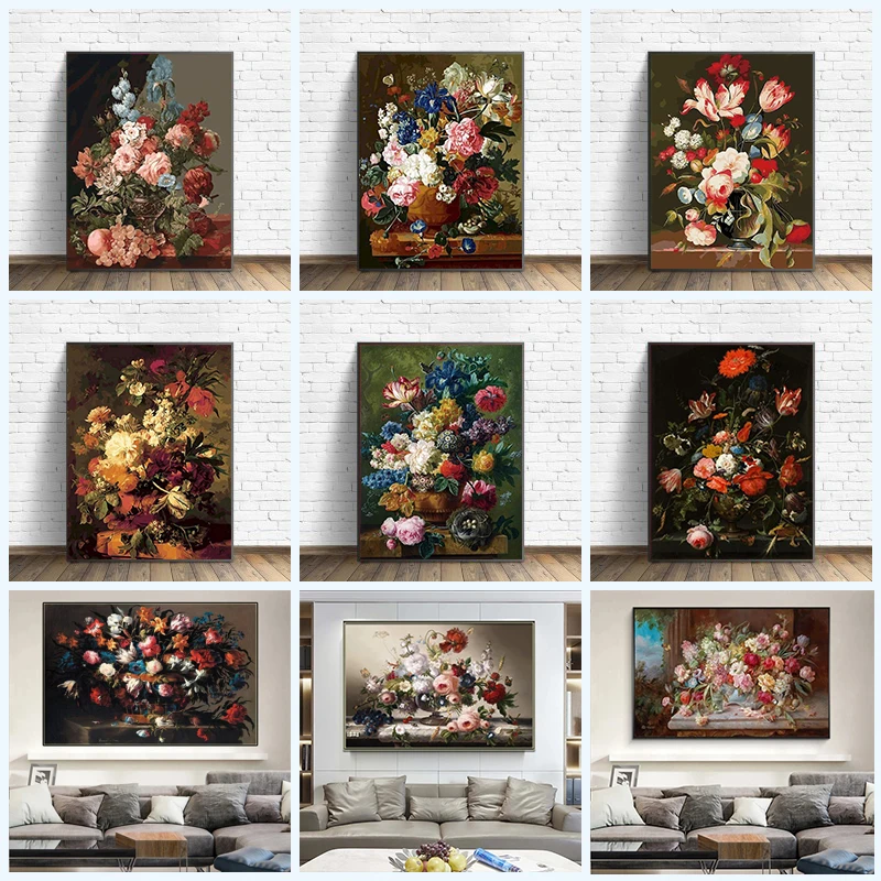 Classical Flowers Canvas Paintings Nordic Vintage Poster Prints Still Life In Vase Wall Art Picture Home Decor Cuadros | Дом и сад