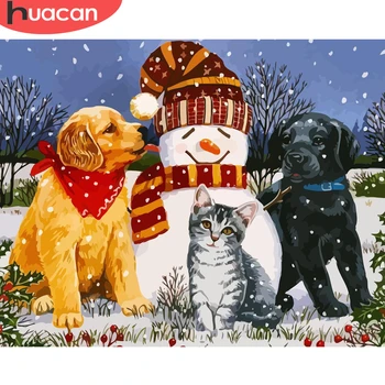 

HUACAN Painting By Number Snowman Drawing On Canvas HandPainted Art Gift DIY Pictures By Number Dog Christmas Kits Home Decor
