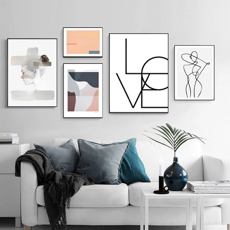 Abstract Line Geometric Color Block Wall Art Love Canvas Painting Nordic Posters and Print Pictures for Living Room Decor | Дом и сад
