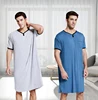 Robe de nuit en coton à manches courtes pour hommes, Vintage, pyjama, col rond, poches, couleur unie, Kaftan, Robes de bain, vêtements pour la maison, M-3XL ► Photo 2/6