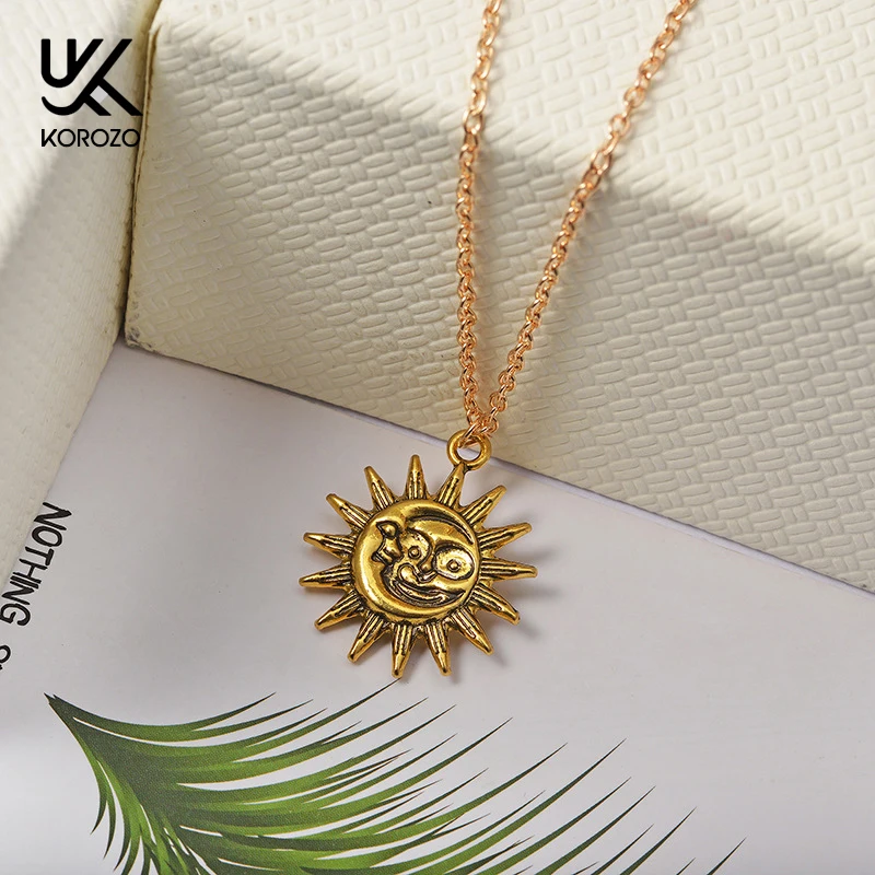 Crescent Moon and Sun Pendants Necklaces Women Chain Choker Star Charm Gold Color Disc Coin Necklace Birthday Gifts | Украшения и