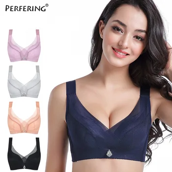 

Perfering Plus Size Bra Brassiere Wire Free Push Up Lace Bras For Women Minimizer Sexy Big Lingerie Large Underwear 3/4 C D DD
