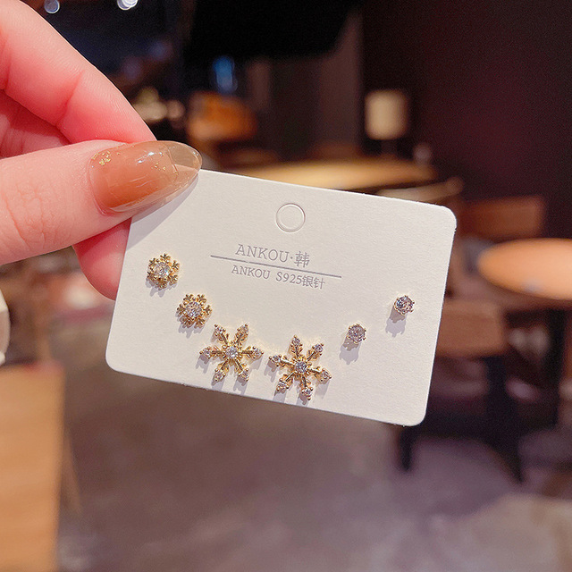 Simple Crystal Stud Earring Set For Women Butterfly Flowers Pearl Zircon Earrings Girl Party Wedding Engagement Jewelry