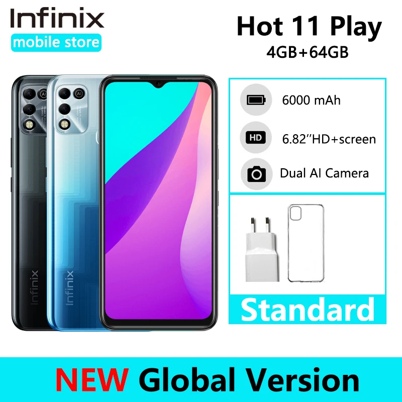 latest infinix Infinix Hot 11 Play Global Version 6.82'' HD+ Display Smartphone 6000mAh Battery Helio G35 13MP AI Dual Rear Camera Android 11 infinix latest version