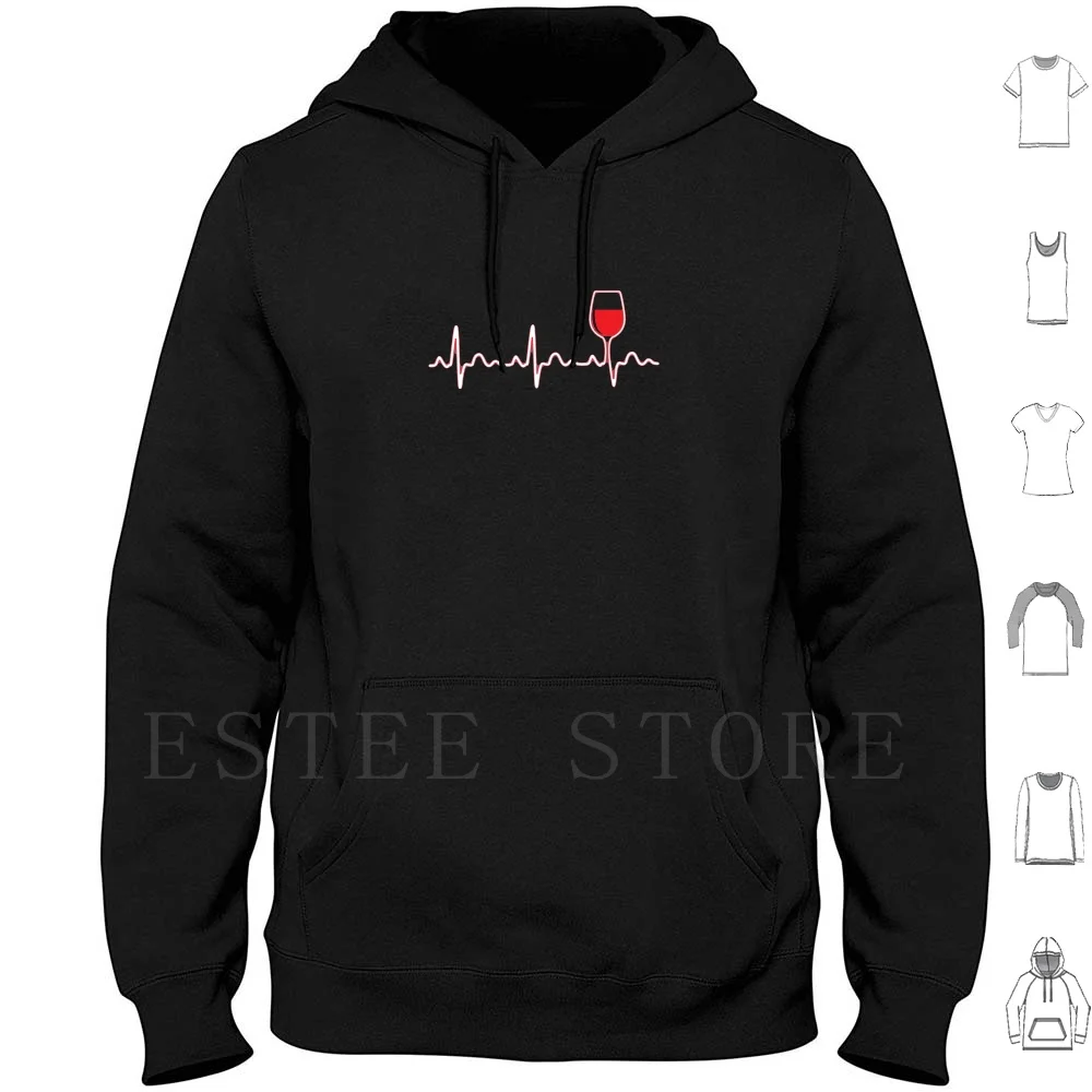 Heartbeat Wine Gift Hoodies Long Sleeve Cellar Yum Whitewine Winery Winebar Gin Winelovers Champagne Winetime Bars