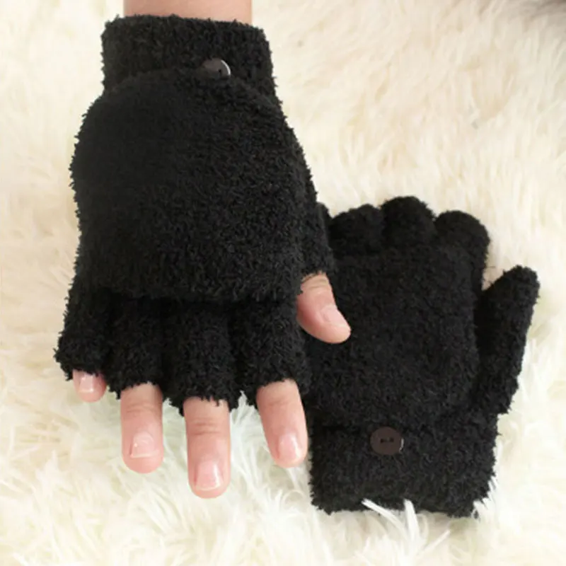 Women Winter Gloves Knitted Mittens Cat Claw Fluffy Touch Screen Driving Fingerless Gloves Half Finger Velvet Rabbit Ears Gloves