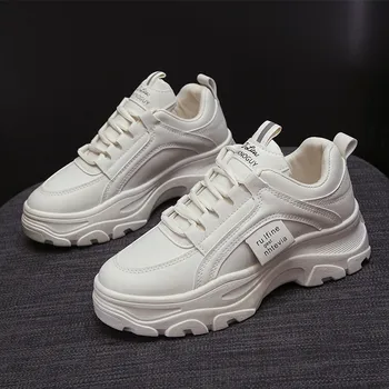 

2020 PU Leather Women Sports Shoes with A Height Increase Female Walking Shoes Fashion Thick Bottom Sports Shoes Women I7-04