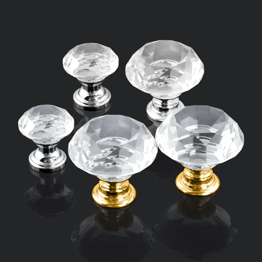 

Crystal Glass Knobs Cupboard Drawer Shape Design 20-40mm Diamond Knobs Drawer Pull Kitchen Door Cabinet Wardrobe Handle Hardware