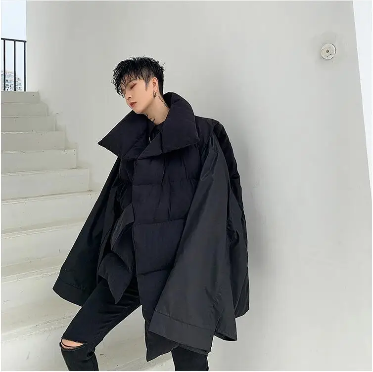 S-XL! зимнее темно-черное хип-хоп индивидуальное ассиметричное хлопковое пальто без рукавов мужской свободный ленивый хлопковый жилет